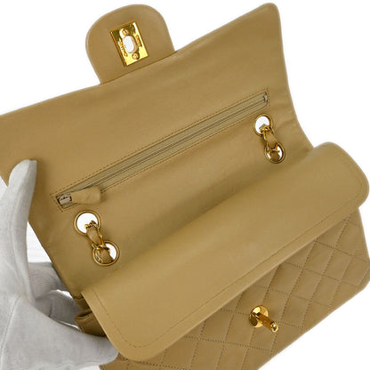 Chanel 1989-1991 Beige Lambskin Small Classic Double Flap Shoulder Bag