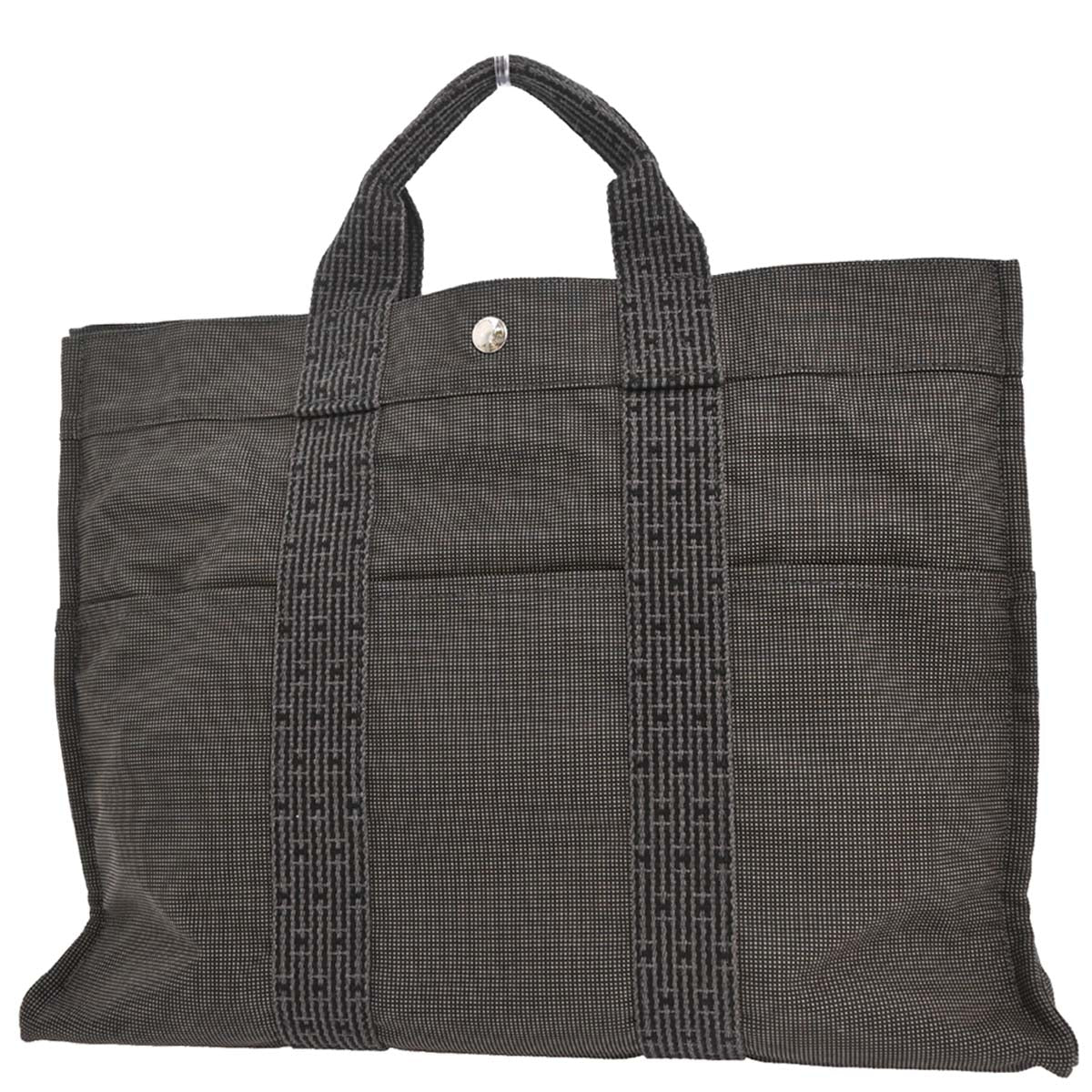 Hermes Gray Canvas Herline Tote MM Handbag