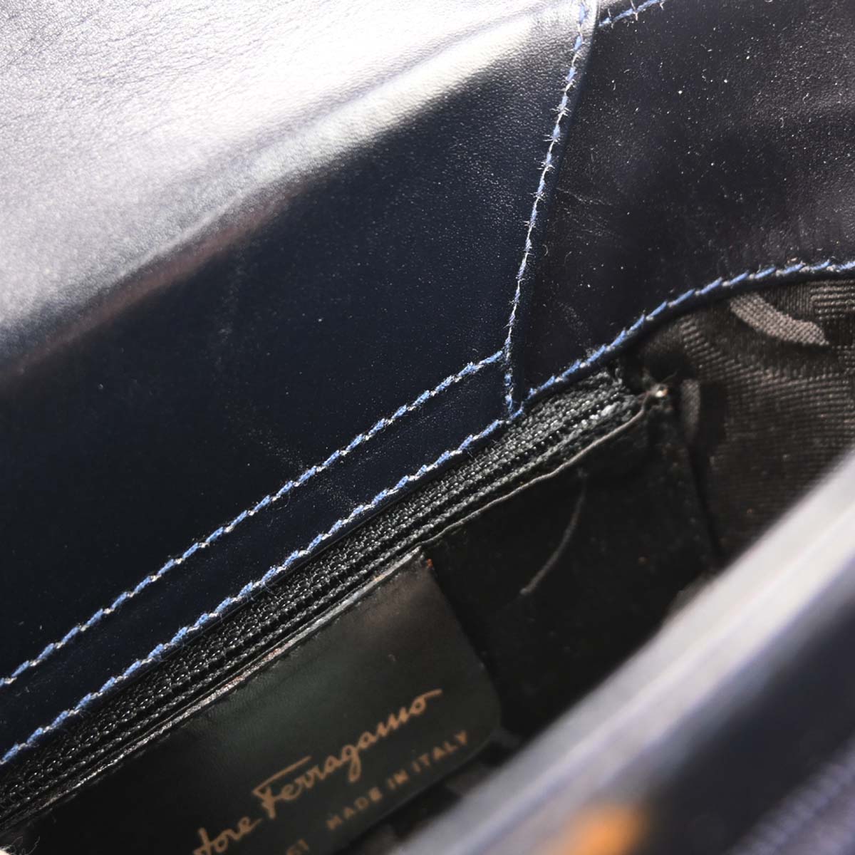 Salvatore Ferragamo Navy Vara Bow Handbag