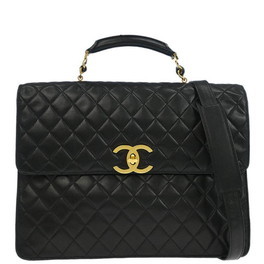 Chanel 1994-1996 Black Lambskin 2way Briefcase Handbag