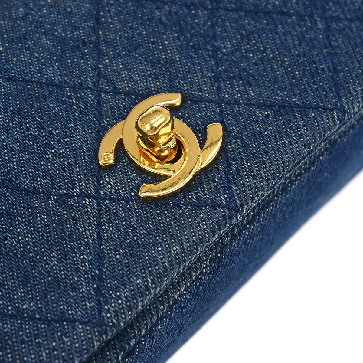 Chanel 1989-1991 Blue Denim Turnlock Mini Full Flap Shoulder Bag