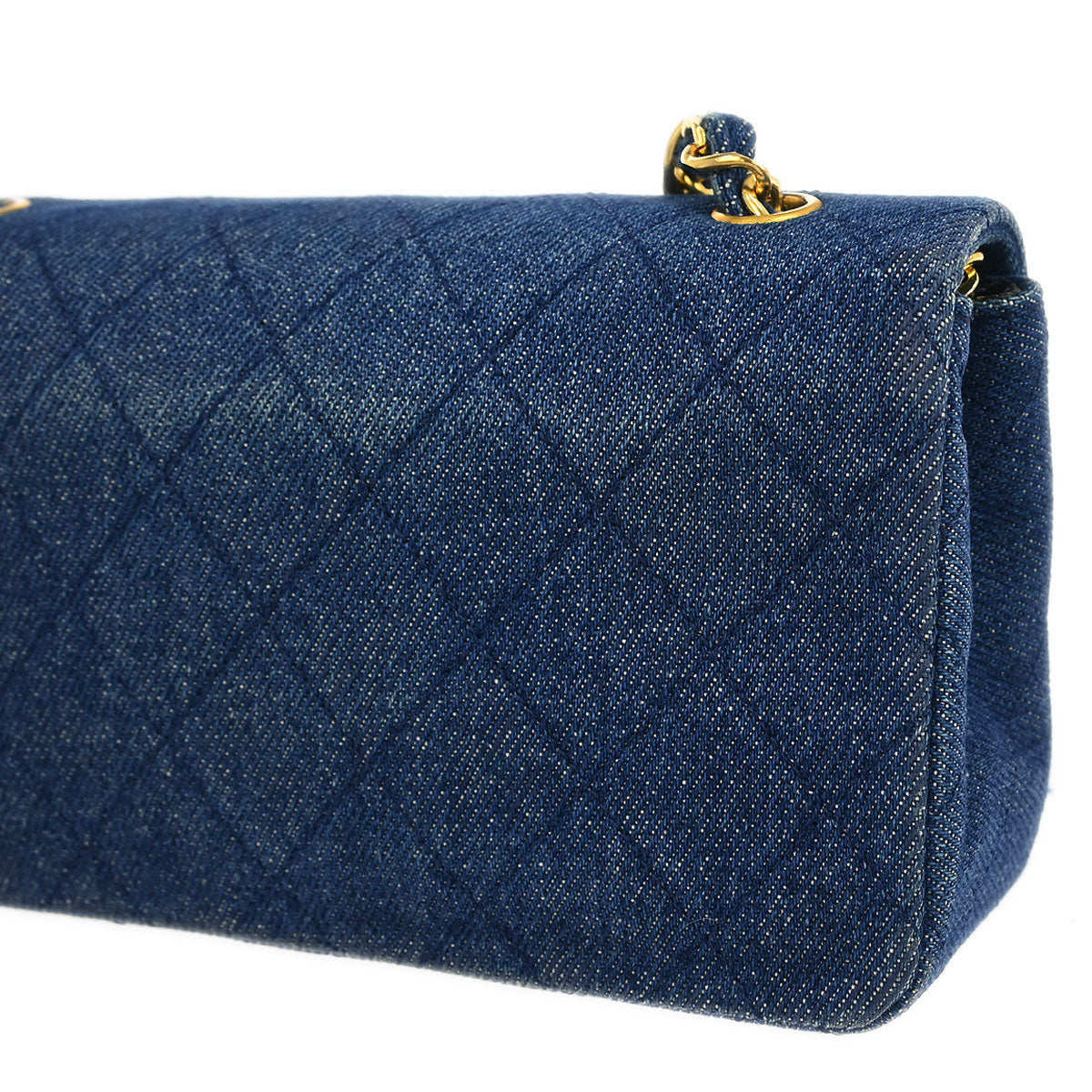 Chanel 1989-1991 Blue Denim Turnlock Mini Full Flap Shoulder Bag