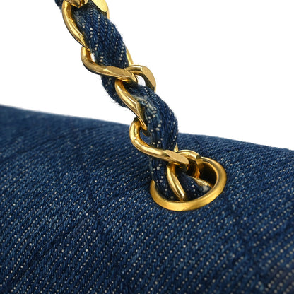 Chanel 1989-1991 Blue Denim Turnlock Mini Full Flap Shoulder Bag