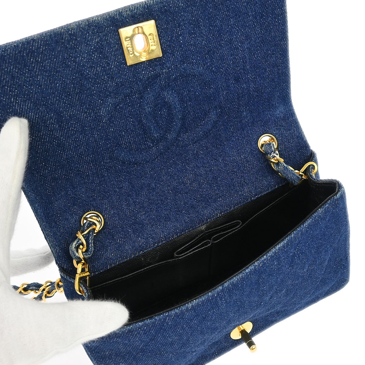 Chanel 1989-1991 Blue Denim Turnlock Mini Full Flap Shoulder Bag