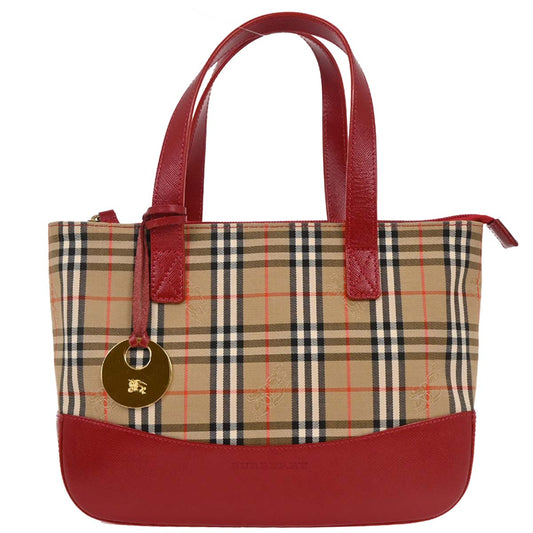 Burberry Beige Red House Check Tote Handbag
