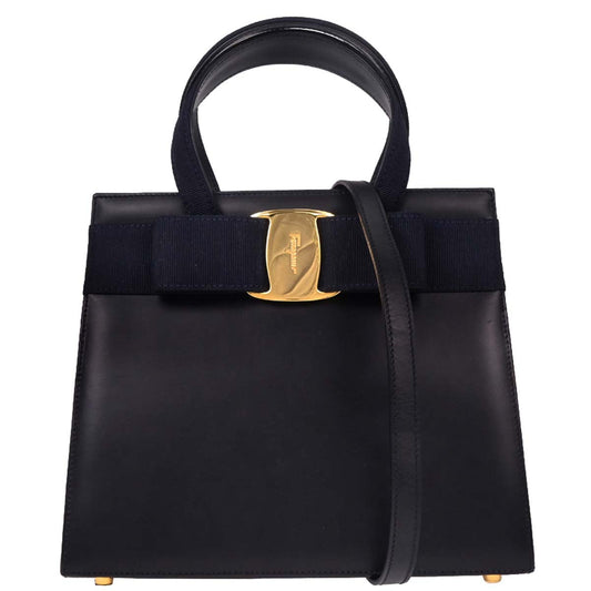 Salvatore Ferragamo Navy Vara Bow Handbag