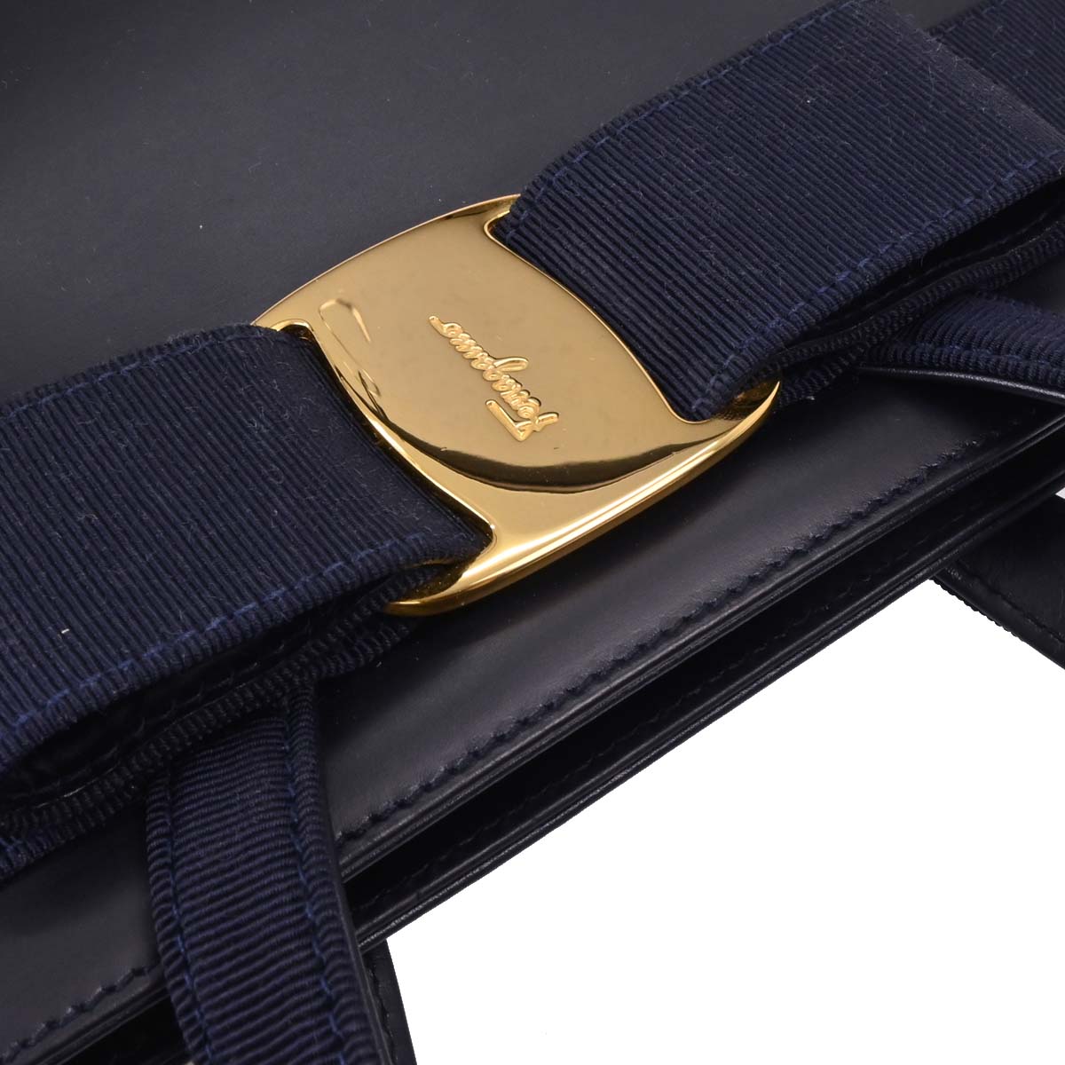 Salvatore Ferragamo Navy Vara Bow Handbag