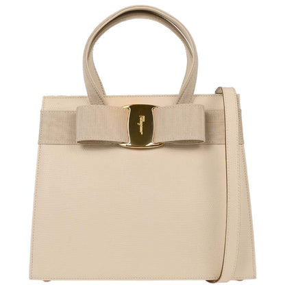 Salvatore Ferragamo * White LeaVara Bow 2way Shoulder Handbag