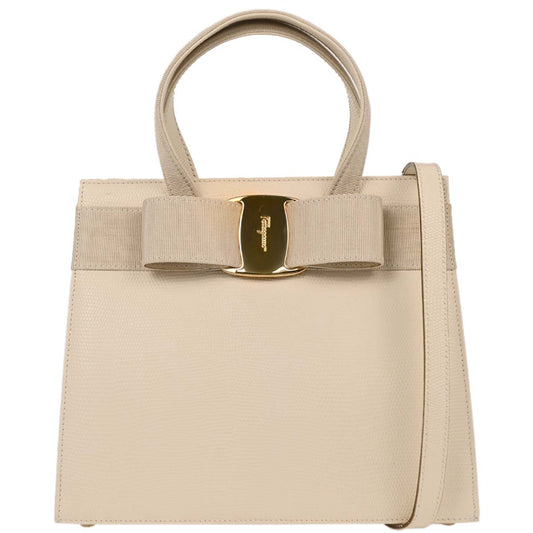 Salvatore Ferragamo * White LeaVara Bow 2way Shoulder Handbag