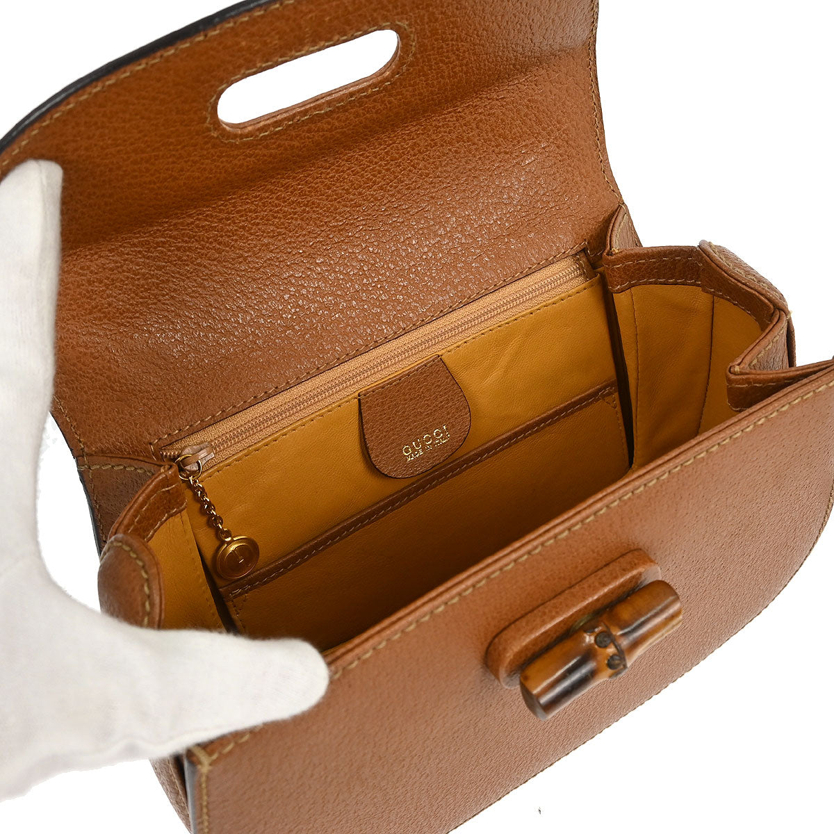 Gucci Brown Pigskin Bamboo 2way Shoulder Handbag