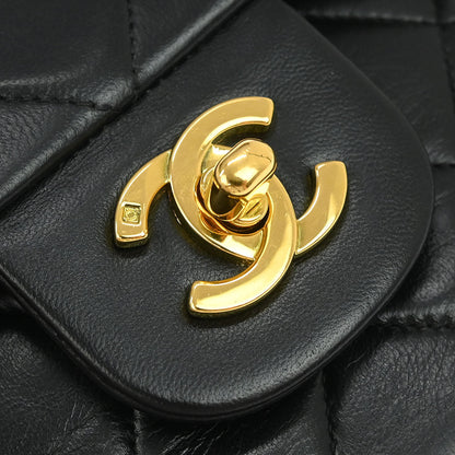 Chanel 1994-1996 Black Lambskin Medium Classic Double Flap Shoulder Bag