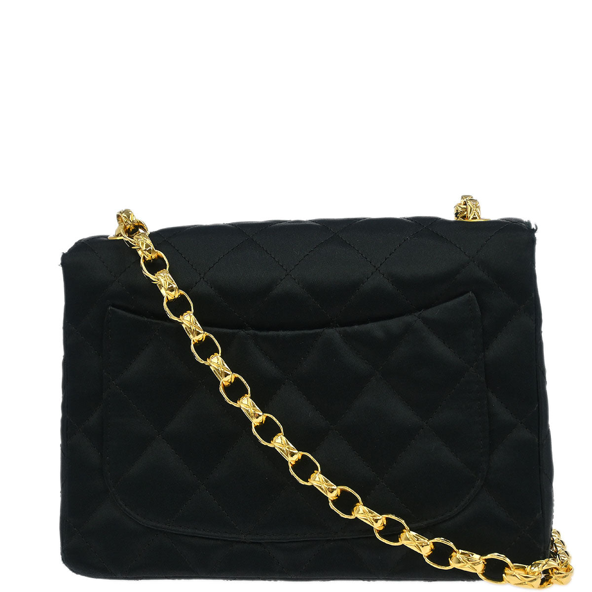 Chanel 1989-1991 Black Satin Mini Classic Square Flap Shoulder Bag