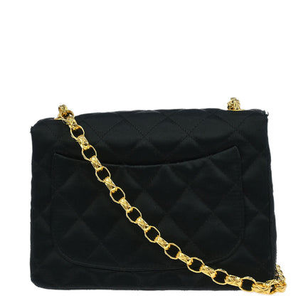 Chanel 1989-1991 Black Satin Mini Classic Square Flap Shoulder Bag