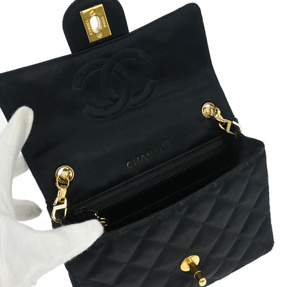 Chanel 1989-1991 Black Satin Mini Classic Square Flap Shoulder Bag