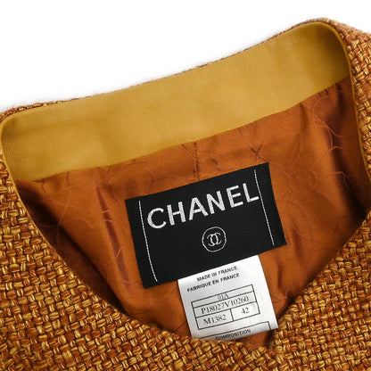 Chanel 2001 Single Breasted Collarless Jacket Brown 01A #42