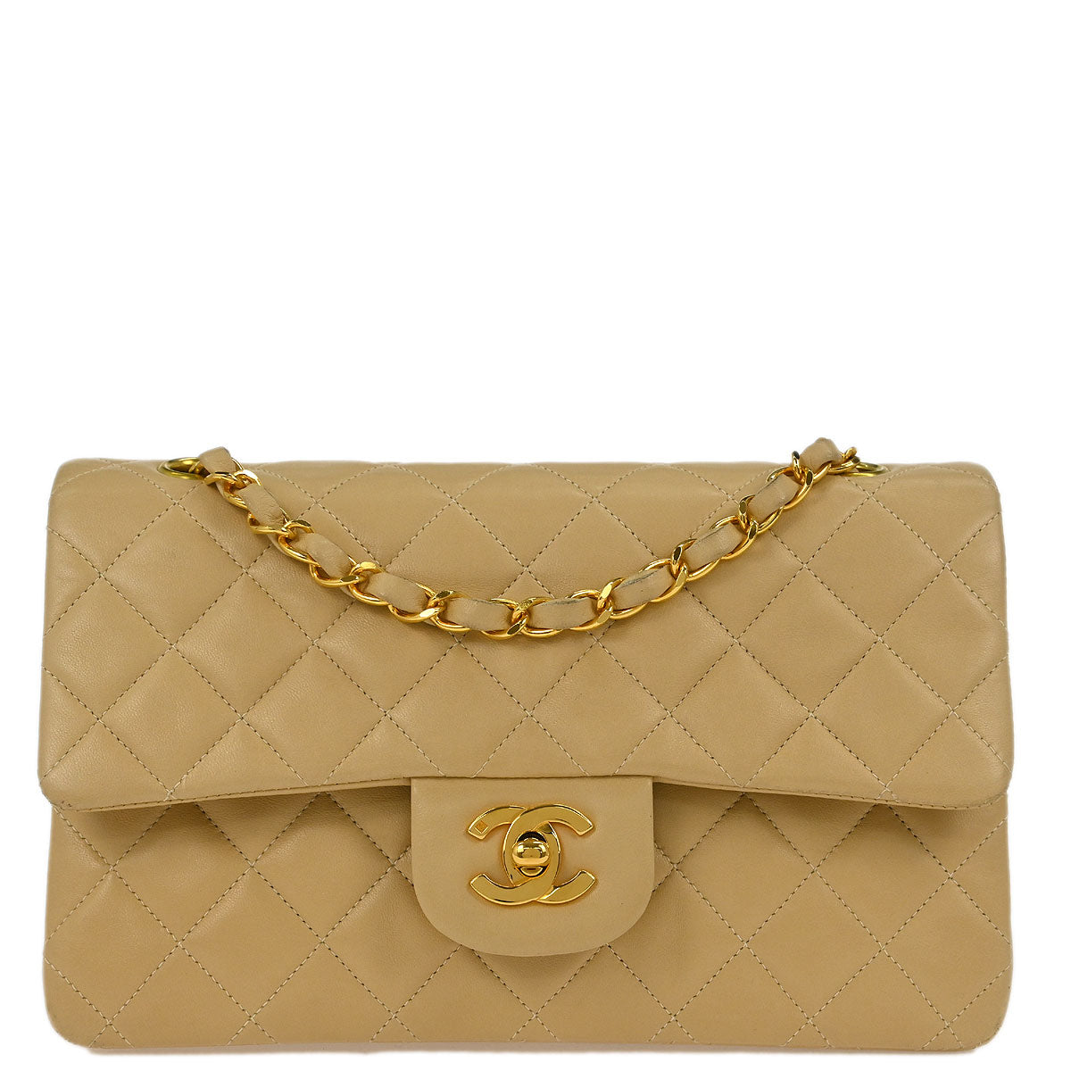 Chanel Beige Lambskin Small Classic Double Flap Shoulder Bag