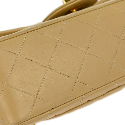 Chanel Beige Lambskin Small Classic Double Flap Shoulder Bag