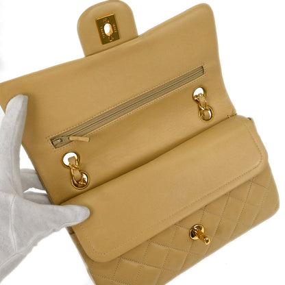 Chanel Beige Lambskin Small Classic Double Flap Shoulder Bag