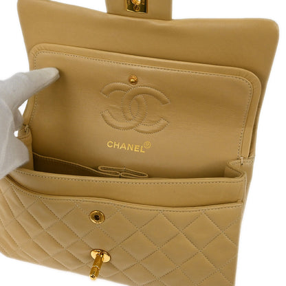 Chanel Beige Lambskin Small Classic Double Flap Shoulder Bag