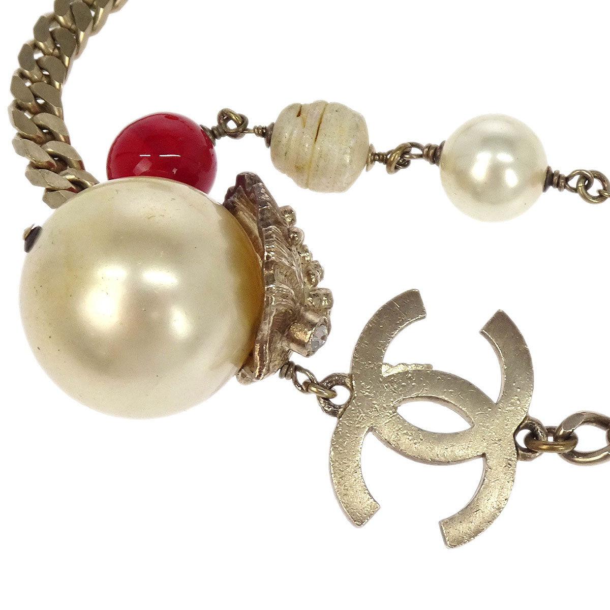 Chanel Silver Chain Belt Costume Pearl Rhinestone Small Good 05C