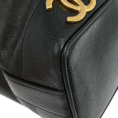 Chanel 1996-1997 Black Caviar Triple CC Drawstring Shoulder Bag
