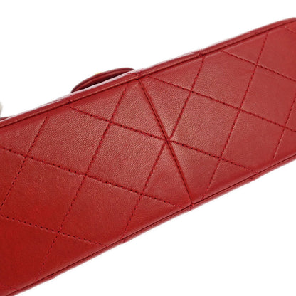 Chanel 1989-1991 Red Lambskin Classic Square Flap Shoulder Bag