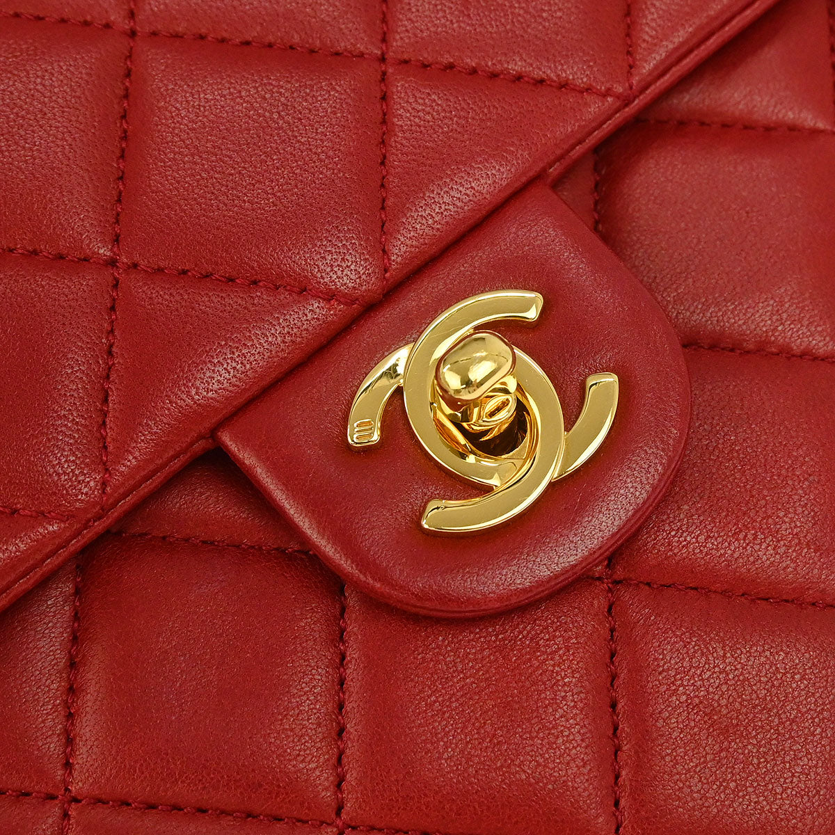 Chanel 1989-1991 Red Lambskin Classic Square Flap Shoulder Bag