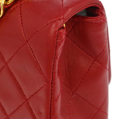 Chanel 1989-1991 Red Lambskin Classic Square Flap Shoulder Bag