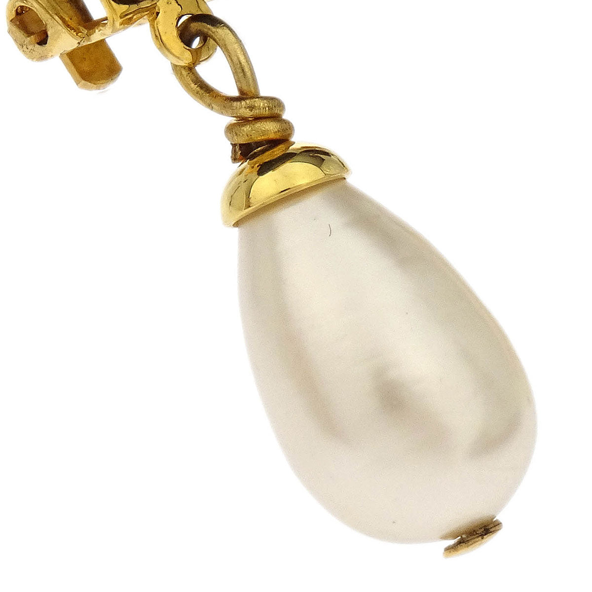 Chanel Costume Pearl Dangle Earrings Clip-On Black 95A