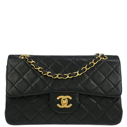 Chanel 1989-1991 Black Lambskin Small Classic Double Flap Shoulder Bag