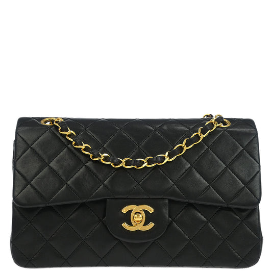 Chanel 1989-1991 Black Lambskin Small Classic Double Flap Shoulder Bag