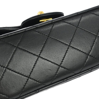 Chanel 1989-1991 Black Lambskin Small Classic Double Flap Shoulder Bag