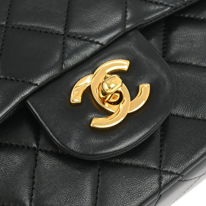 Chanel 1989-1991 Black Lambskin Small Classic Double Flap Shoulder Bag