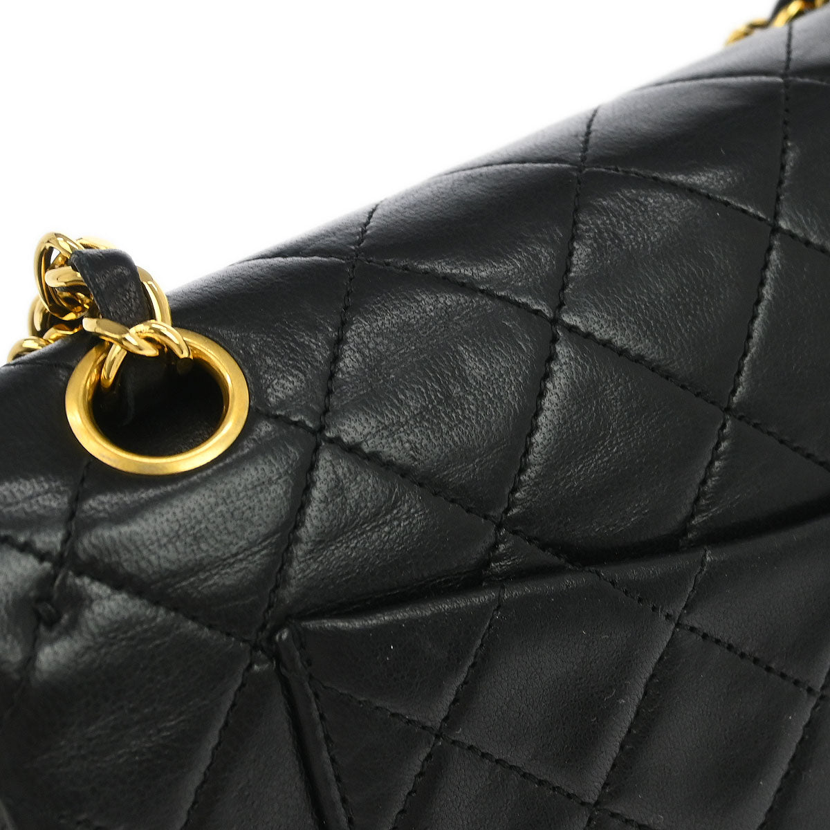 Chanel 1989-1991 Black Lambskin Small Classic Double Flap Shoulder Bag