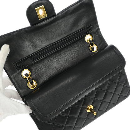 Chanel 1989-1991 Black Lambskin Small Classic Double Flap Shoulder Bag