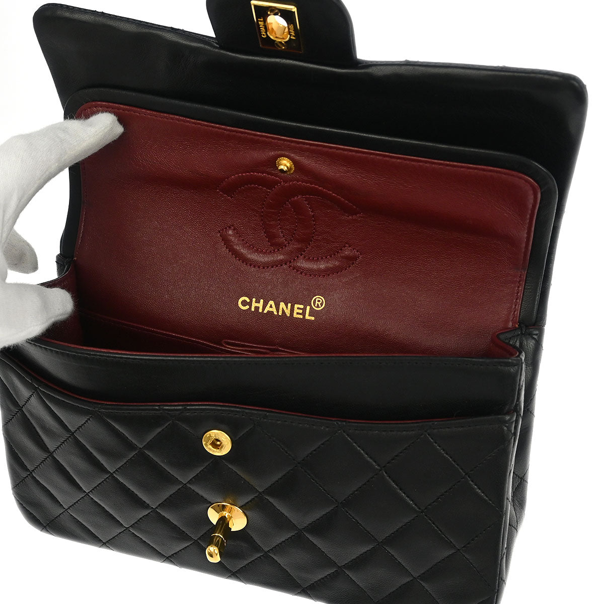 Chanel 1989-1991 Black Lambskin Small Classic Double Flap Shoulder Bag