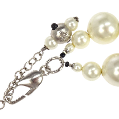 Chanel Costume Pearl Chain Necklace Silver 03C