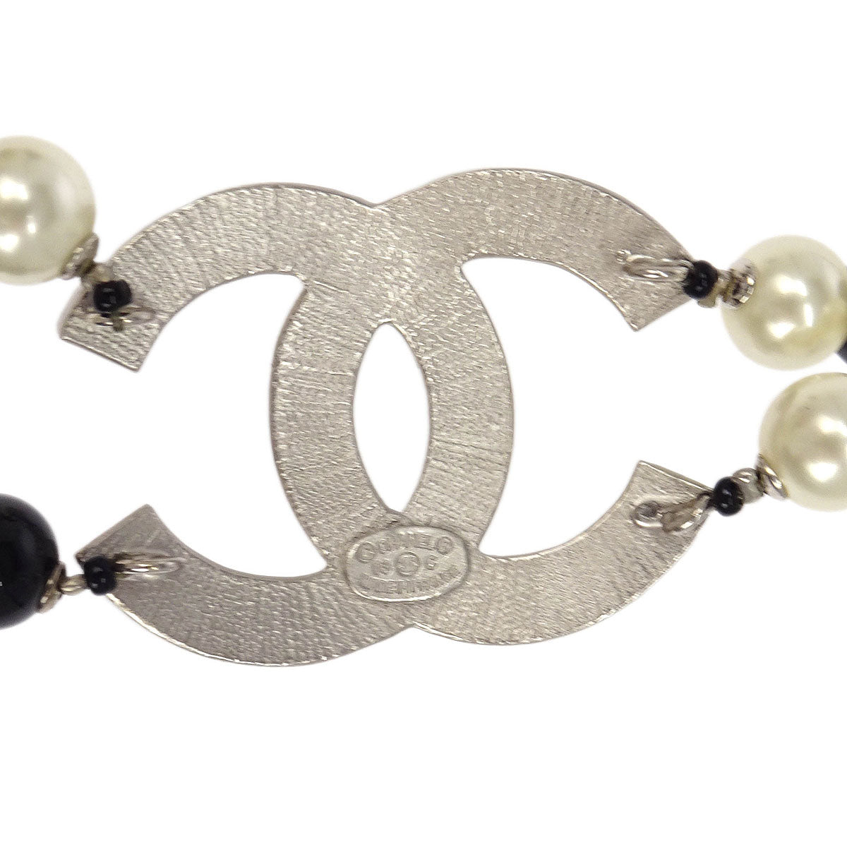 Chanel Costume Pearl Chain Necklace Silver 03C