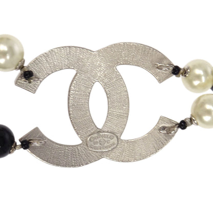 Chanel Costume Pearl Chain Necklace Silver 03C