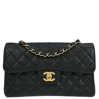 Chanel 2002-2003 Black Caviar Small Classic Double Flap Shoulder Bag