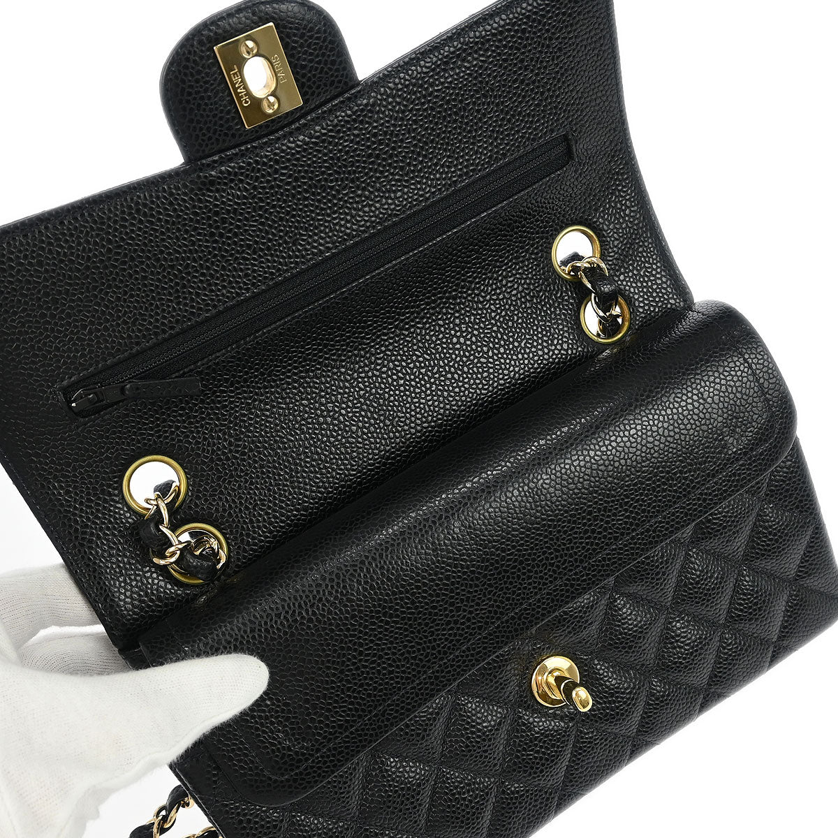 Chanel 2002-2003 Black Caviar Small Classic Double Flap Shoulder Bag