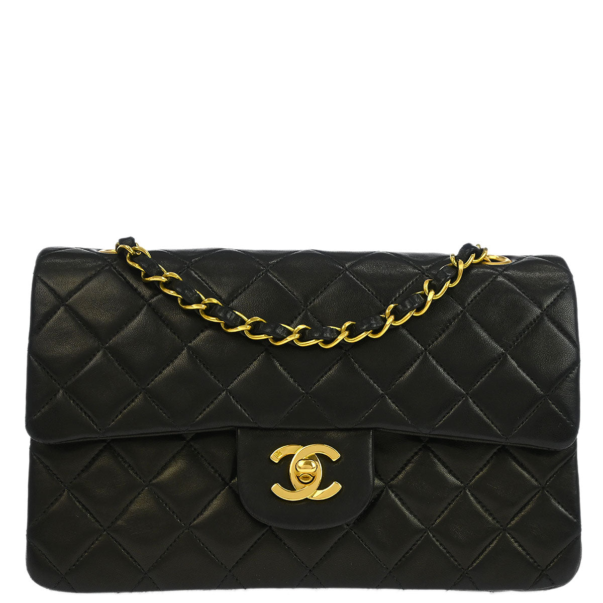 Chanel 1994-1996 Black Lambskin Small Classic Double Flap Shoulder Bag