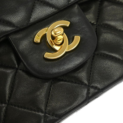 Chanel 1994-1996 Black Lambskin Small Classic Double Flap Shoulder Bag