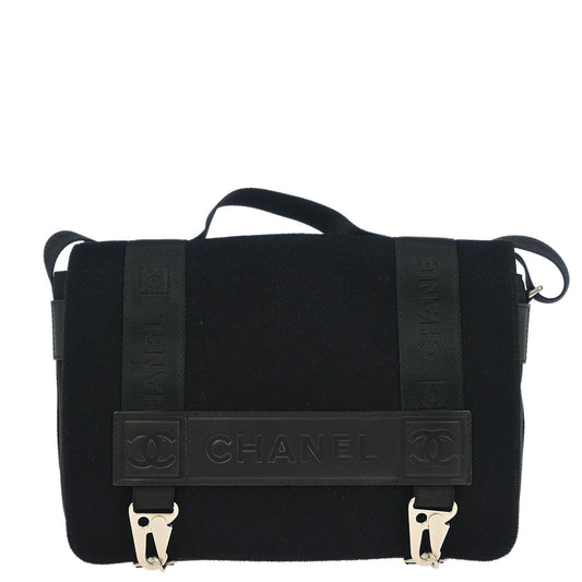 Chanel 2005-2006 Black Felt Nylon Sport Line 2way Shoulder Handbag