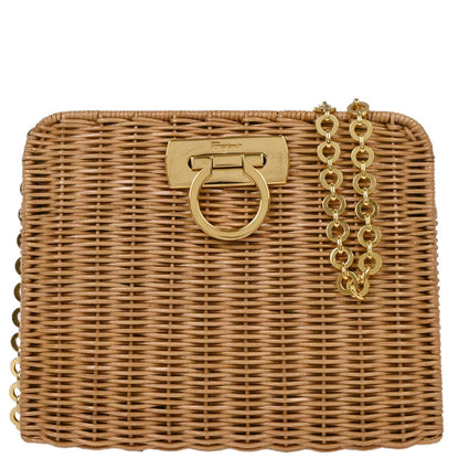 Salvatore Ferragamo Beige Ratan Gancini Shoulder Bag