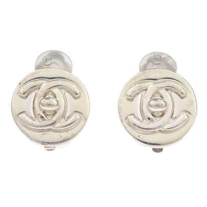 Chanel Turnlock Button Earrings Clip-On Silver 97A