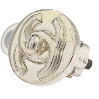 Chanel Turnlock Button Earrings Clip-On Silver 97A