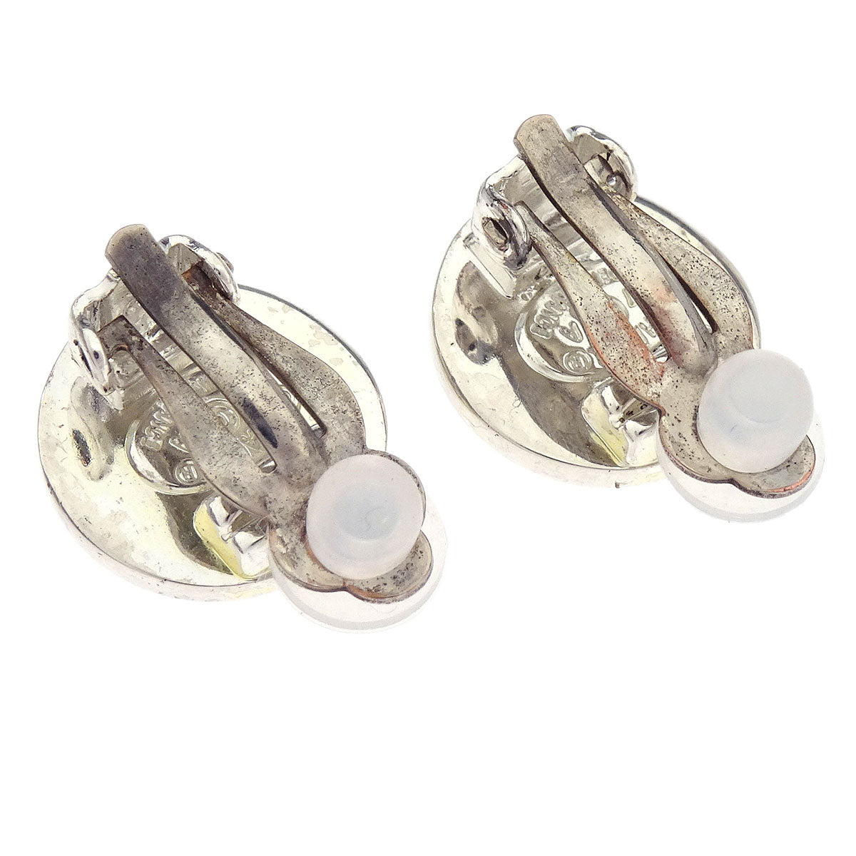 Chanel Turnlock Button Earrings Clip-On Silver 97A