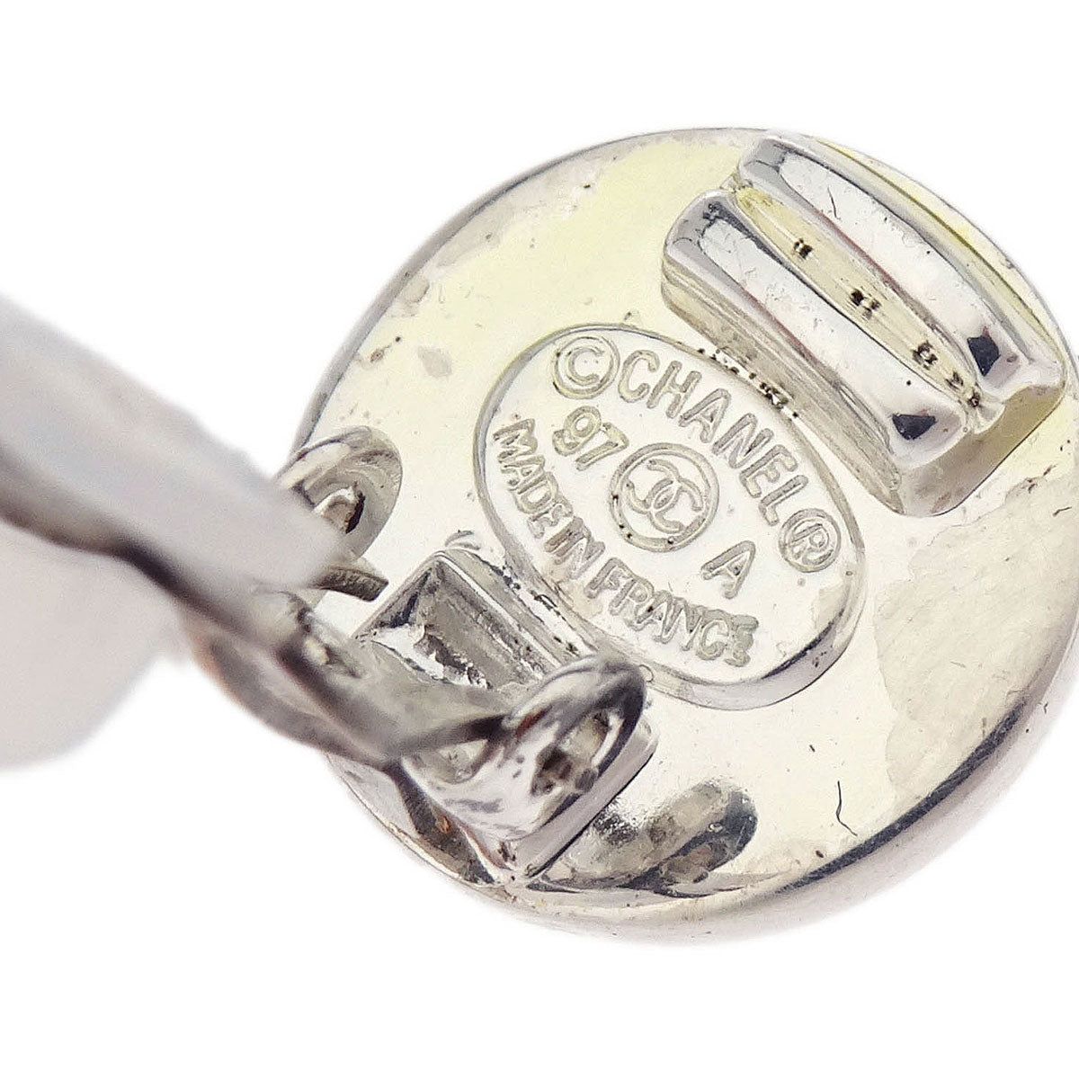 Chanel Turnlock Button Earrings Clip-On Silver 97A