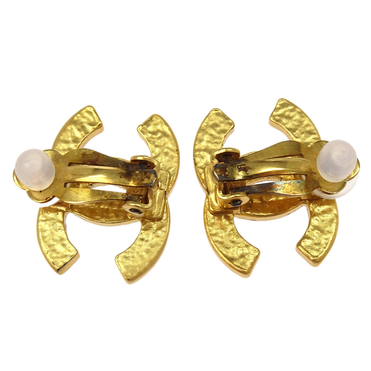 Chanel CC Black Earrings Clip-On Gold 02A
